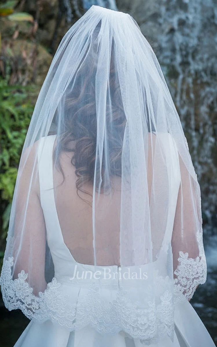 Single Layer Soft Short Bridal Veil With Lace Trim