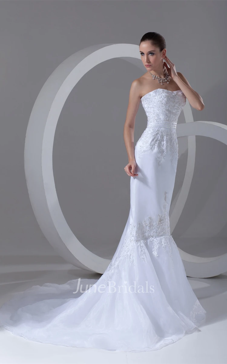 strapless mermaid lace dress with court train and corset back