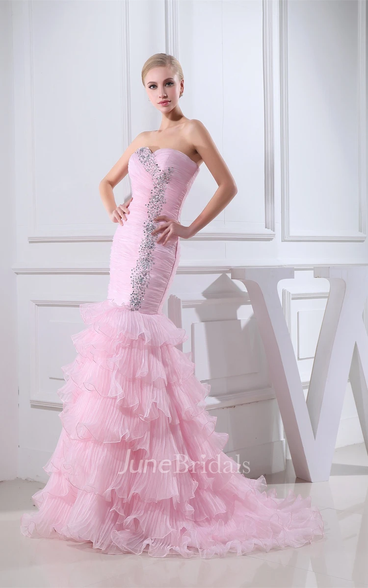 Sweetheart Criss-Cross Organza Dress with Tiers and Beading