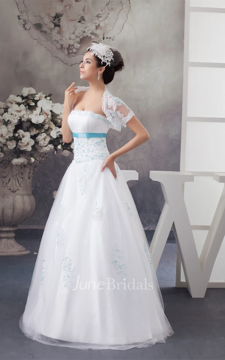 Strapless Tulle A-Line Dress with Appliques and Bolero