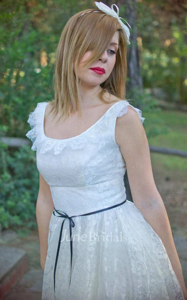 Short Mini Tea-Length Satin Lace Wedding Dress