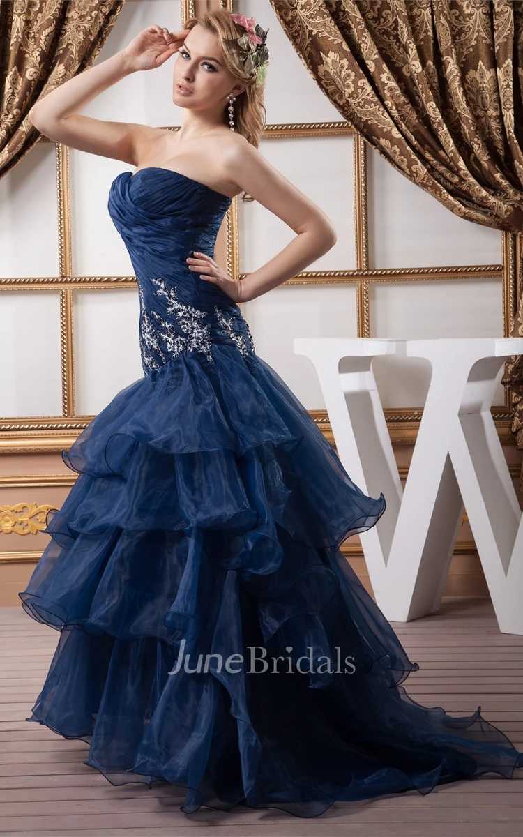 Sweetheart Criss-Cross A-Line Gown with Tiers and Appliques