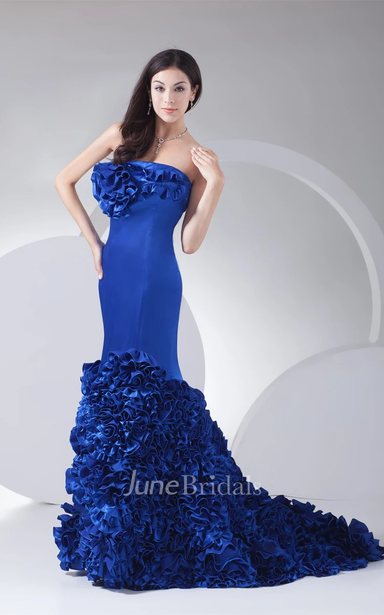 A-Line Floor-Length Gown with Ruffles and Brush Train