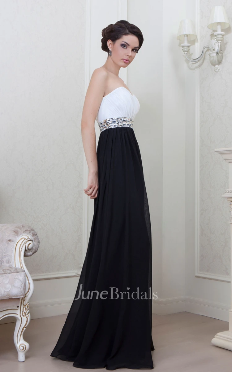 Floor-Length Sweetheart Ruched Chiffon Evening Dress With Waist Jewellery