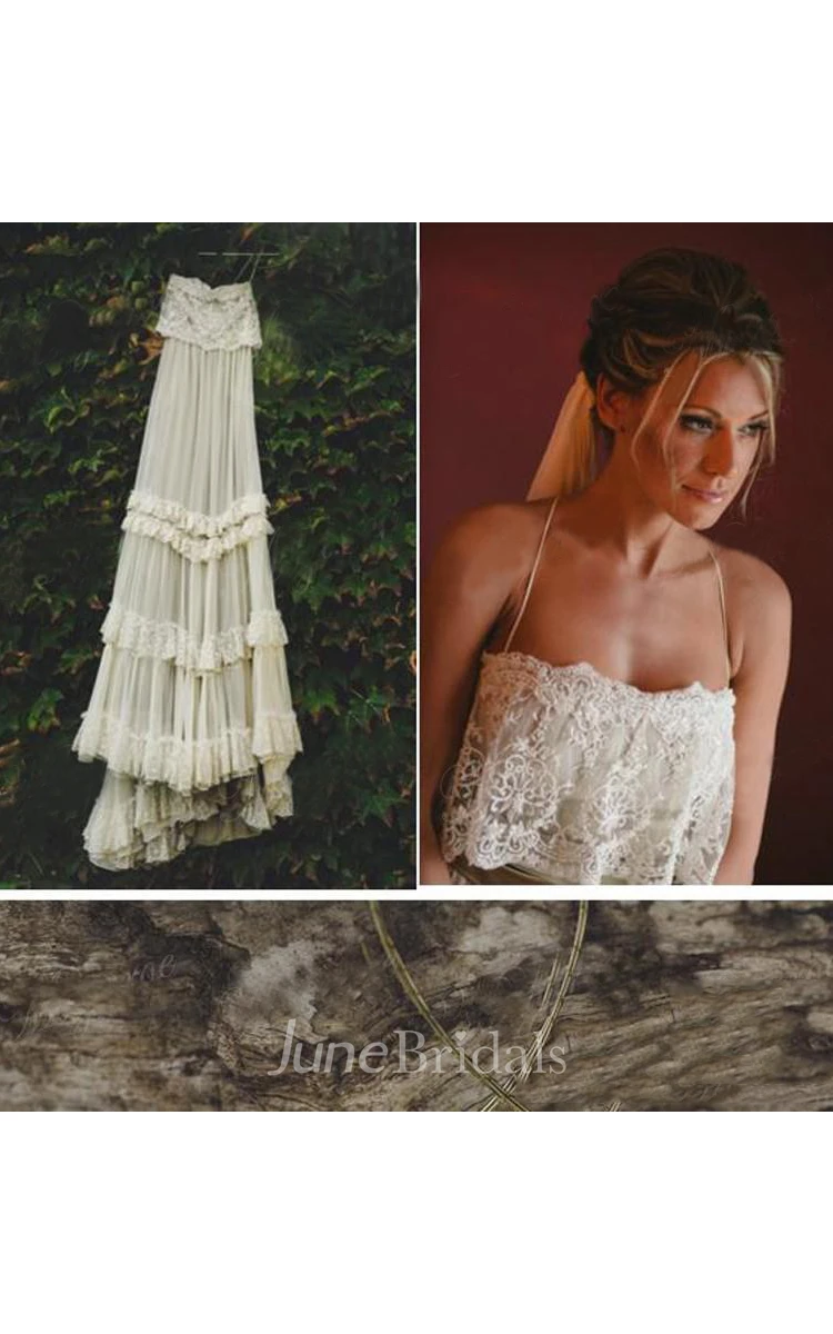 Floor-Length Chiffon Ethereal Lace With Sexy Tiers & Pleats Court Train Dress For Destination