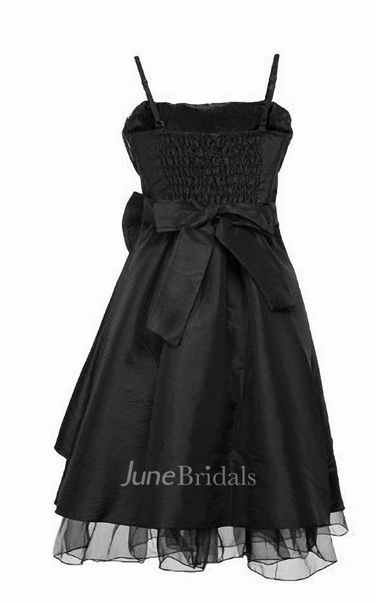 Spaghetti Straps Pleat Dress With Bow and Drapping
