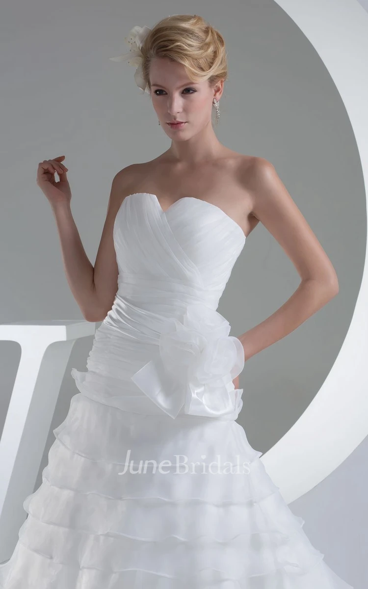 Strapless Notched A-Line Dress With Flower and Tiers