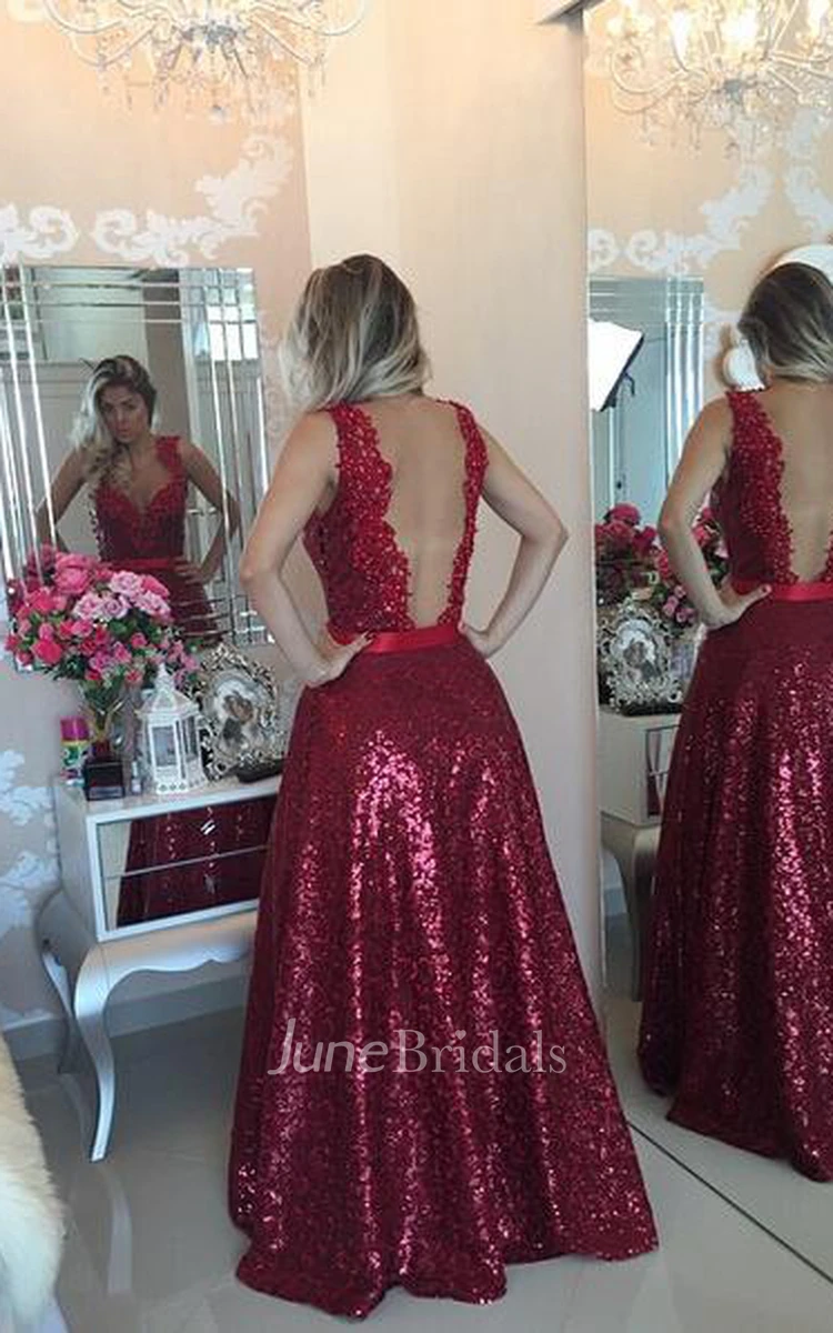 Glamorous Lace Appliques A-line Prom Dress Sequins Beadings