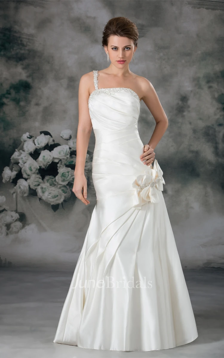 Ruched Mermaid A-Line Gown with Flower and Single Strap