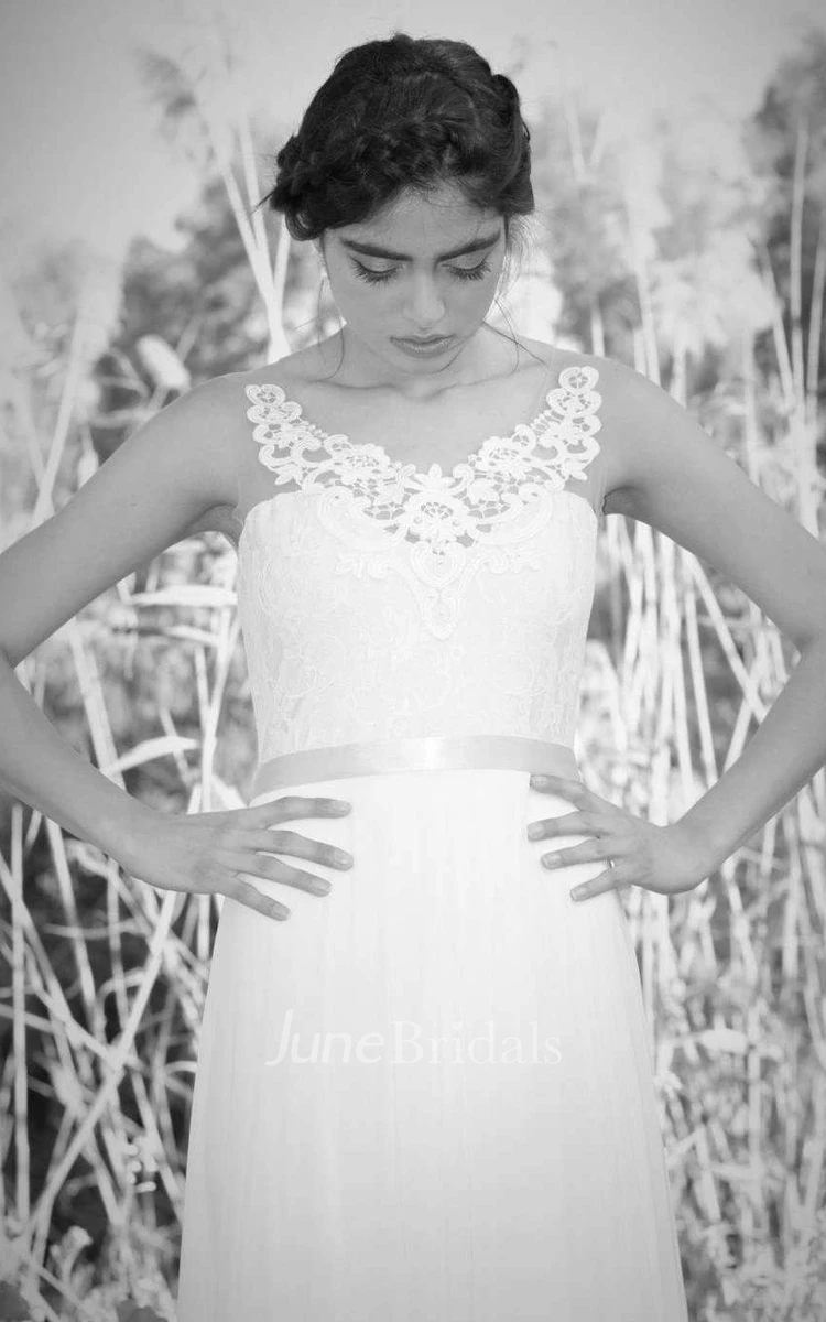 V-Neck Sleeveless Chiffon Backless Wedding Dress With Lace Top