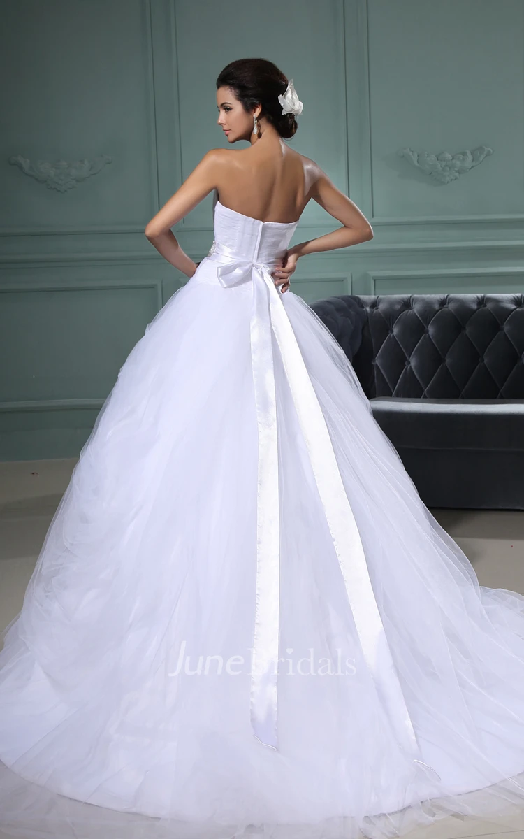 A-Line Sweetheart Sleeveless Gown With Lace Sash And Overlay