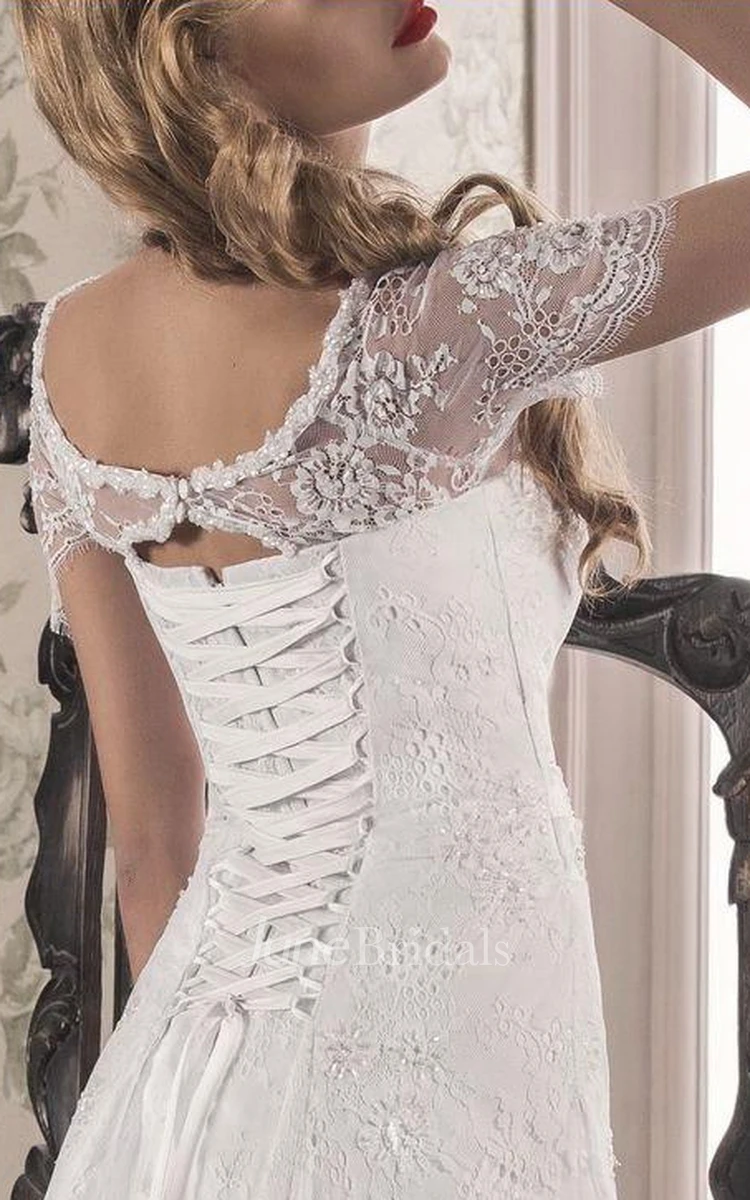 Tulle Lace Weddig Dress With Illusion Corset Back
