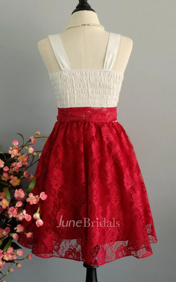 My Lady Spring Summer Sun White Top Ruby Lace Skirt Prom Party Red Lace Bridesmaid Red Lace Party Tea Xs Xl Dress