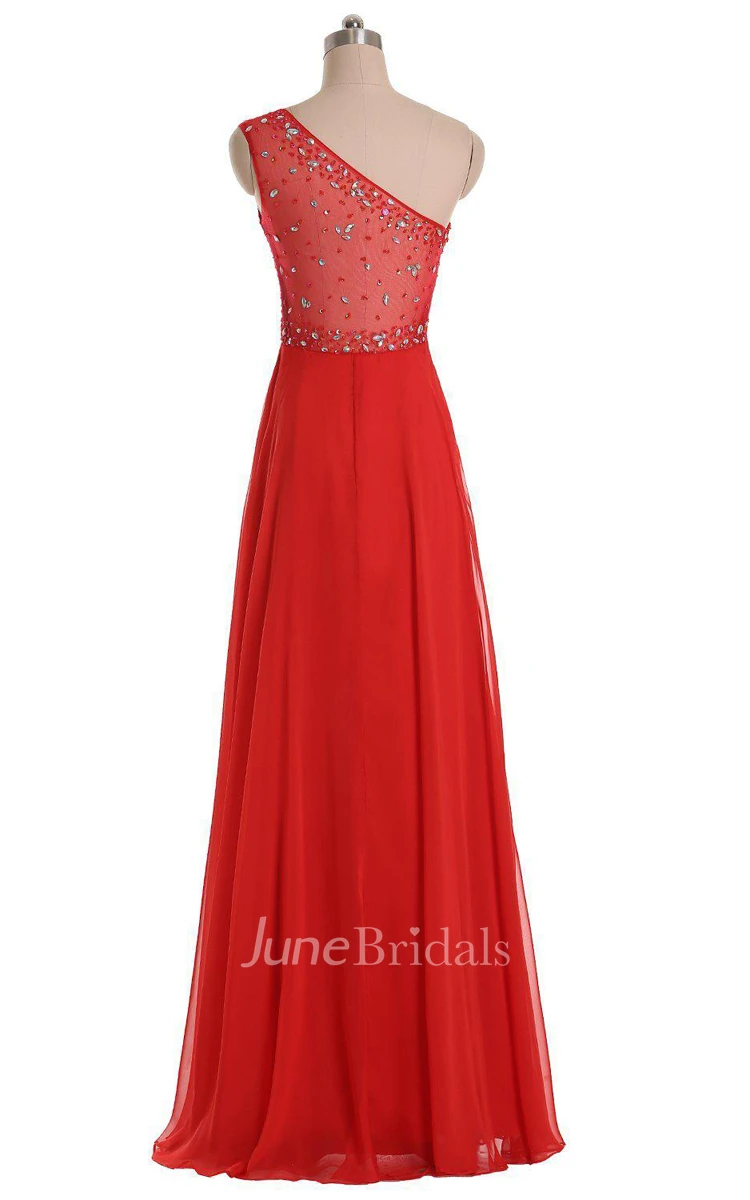 One-shoulder Long A-line Gown With Rhinestone Bodice