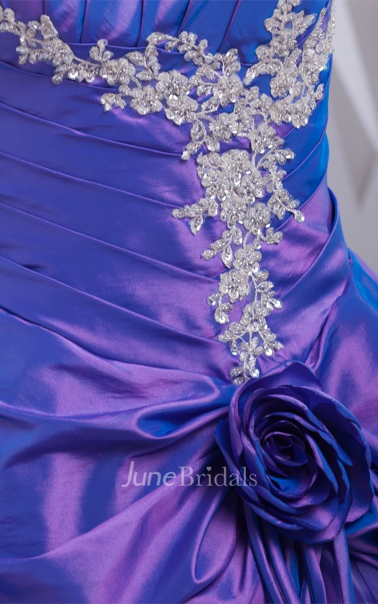 Strapless Pick-Up Ruched Ball Gown with Appliques