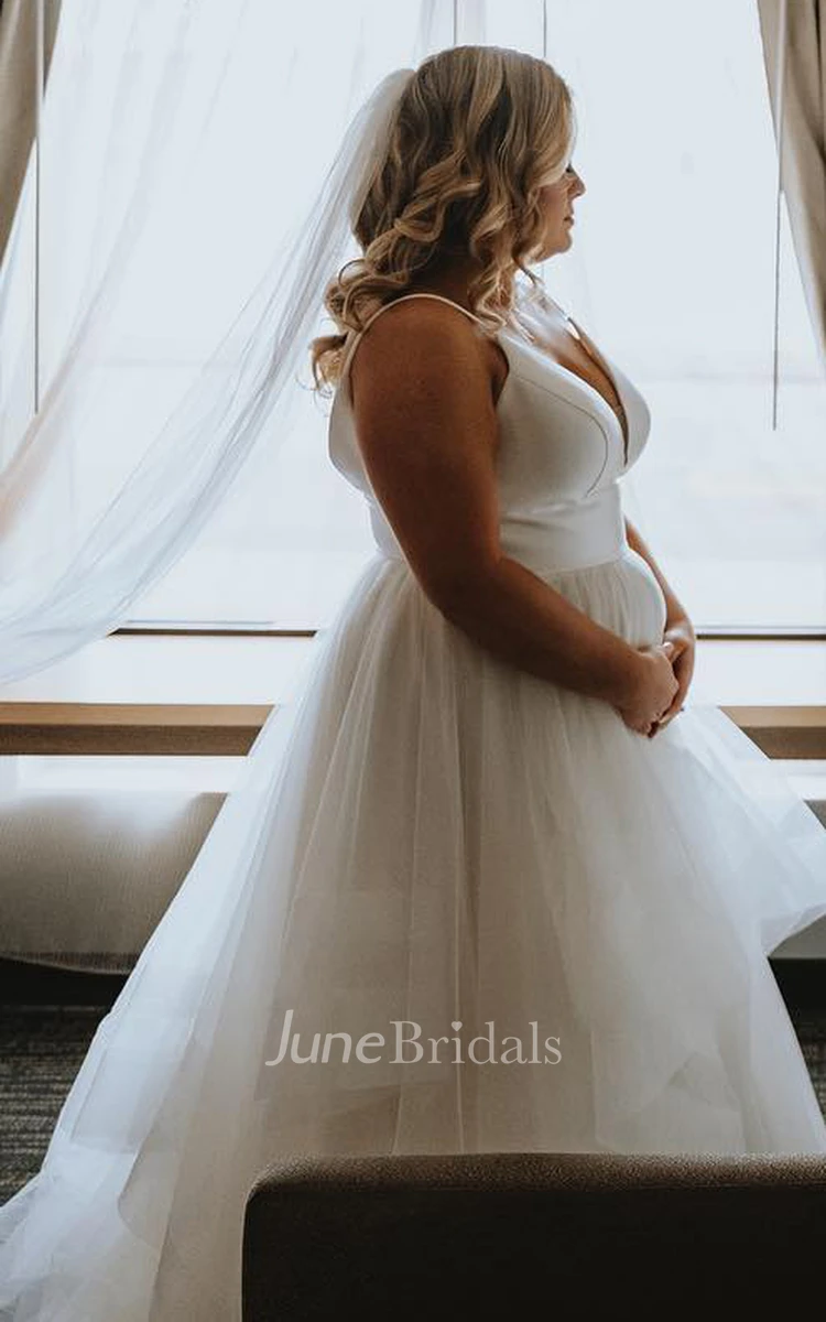 2024 Simple Plus Size A-Line Satin Wedding Dress Elegant Modest Sleeveless Bridal  Gown with Open Back - June Bridals