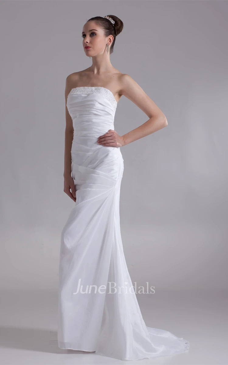 strapless sheath mermaid dress with corset back and beading