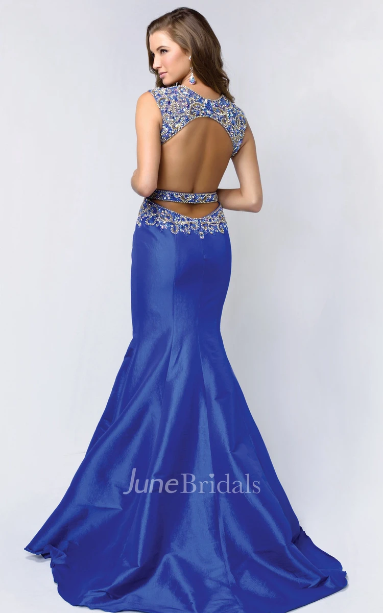 Mermaid Long Queen Anne Satin Backless Dress With Beading