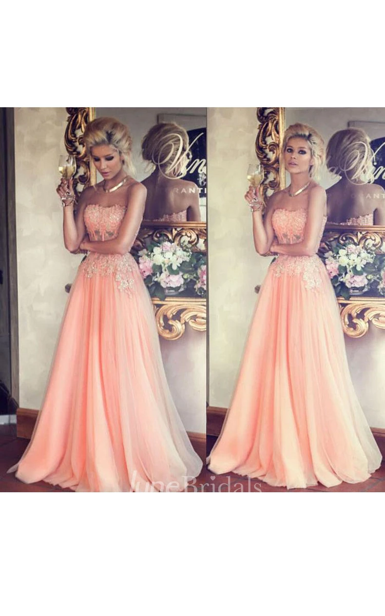 Sweetheart Sleeveless Appliques Long Tulle Lace Dress