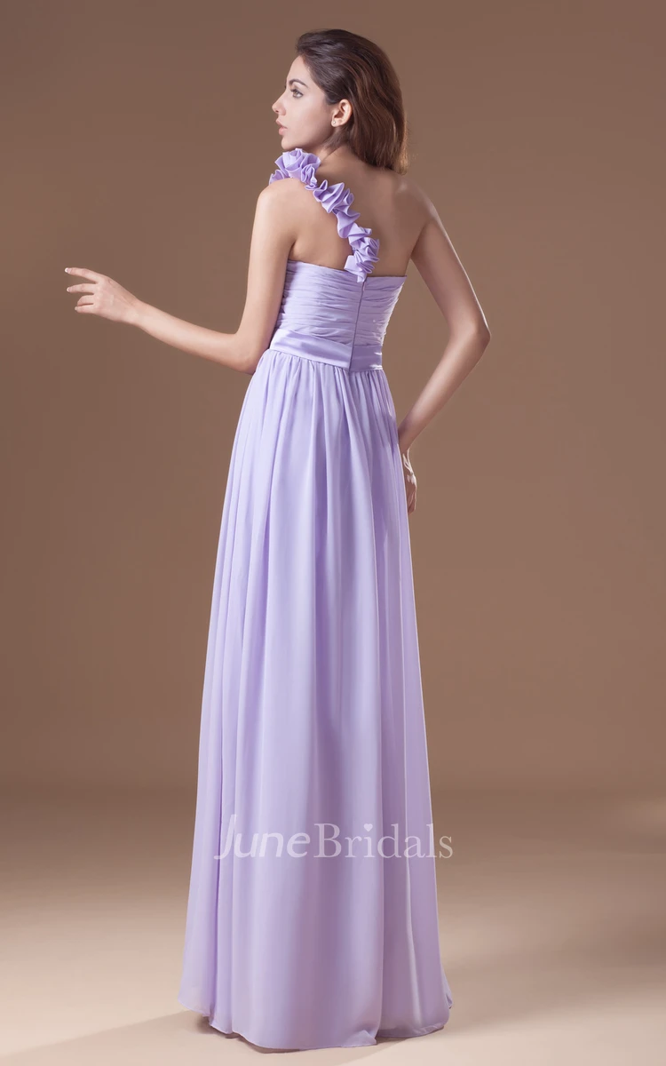 Ruched Ethereal Soft Flowing Fabric Maxi Dress With Floral Strap