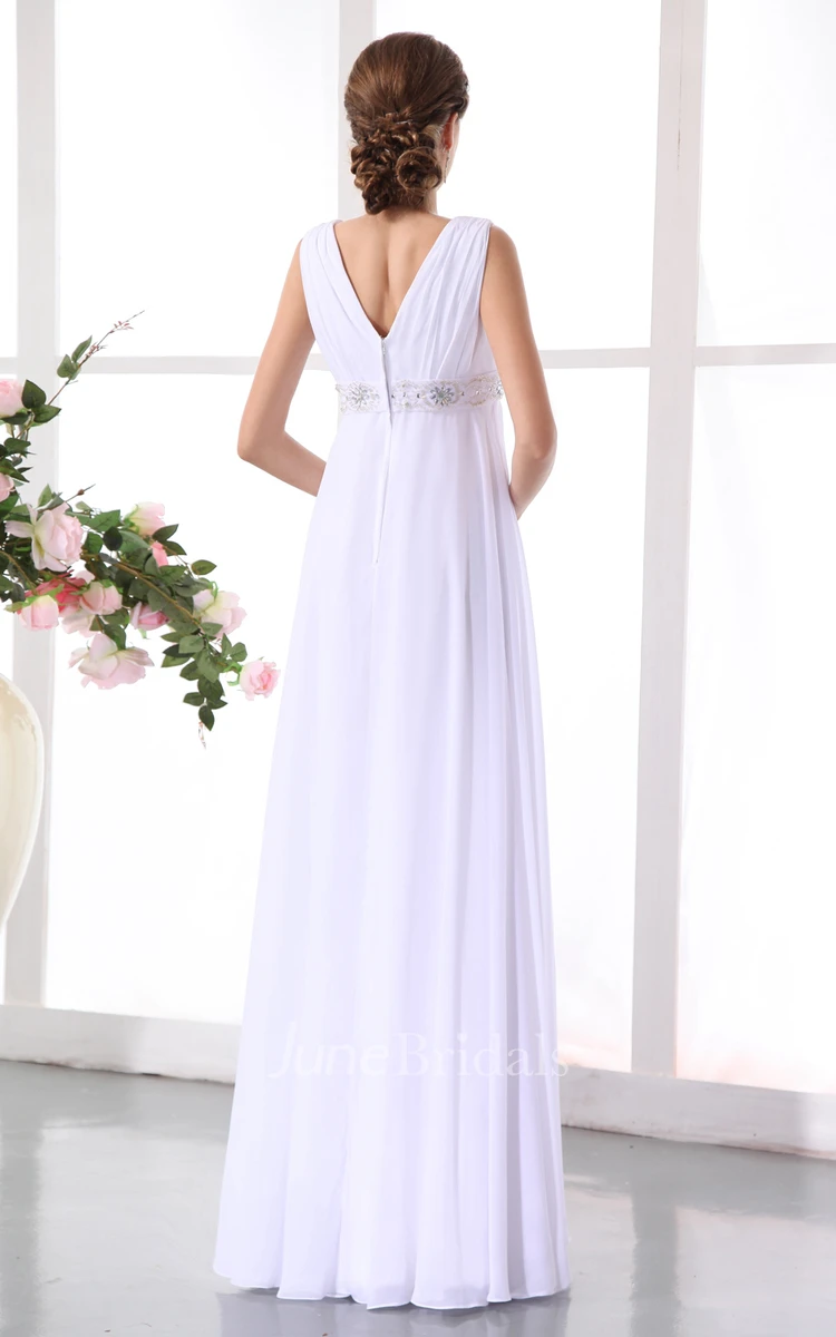 Empire Chiffon Maternity V-Neck Gown Withwaistbanded Waist