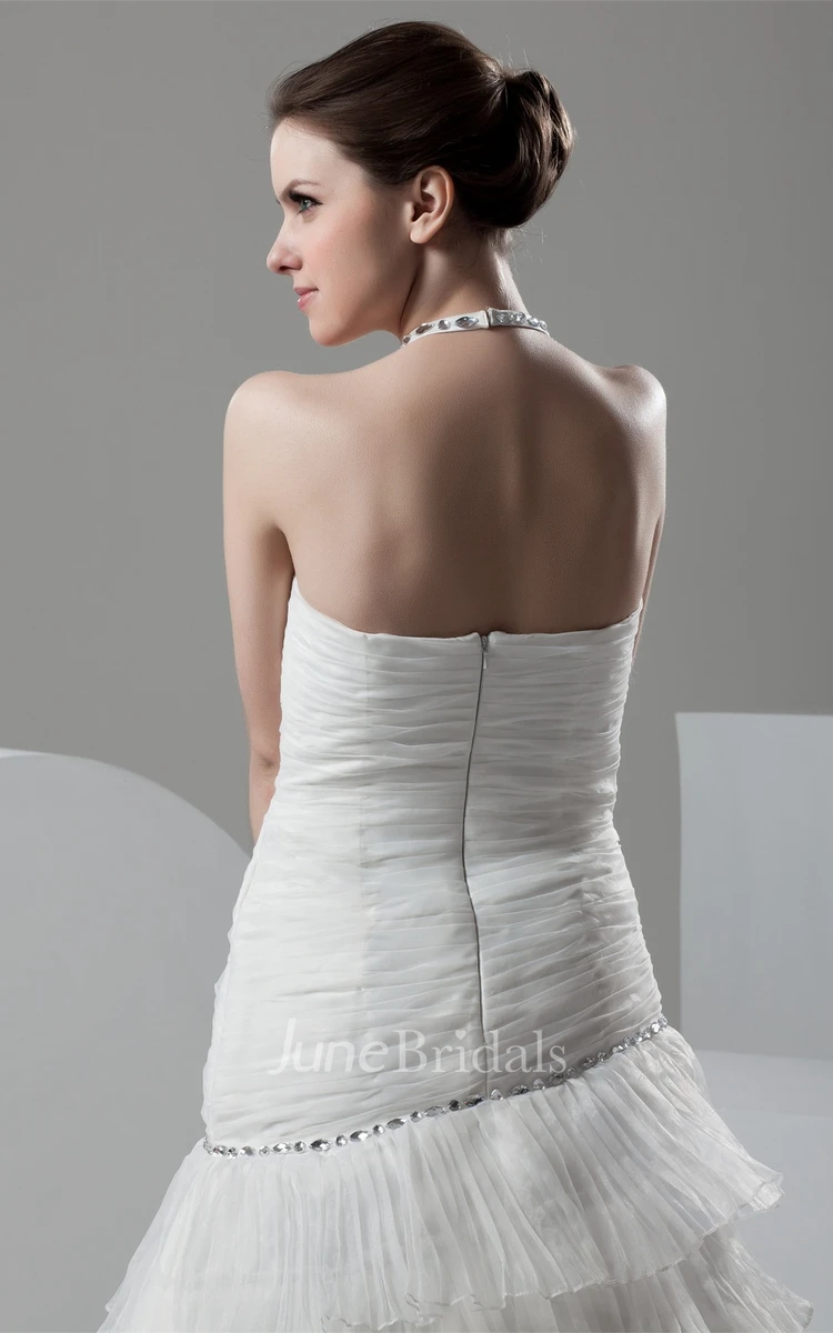 Sleeveless Ruched A-Line Dress with Beading and Tiers