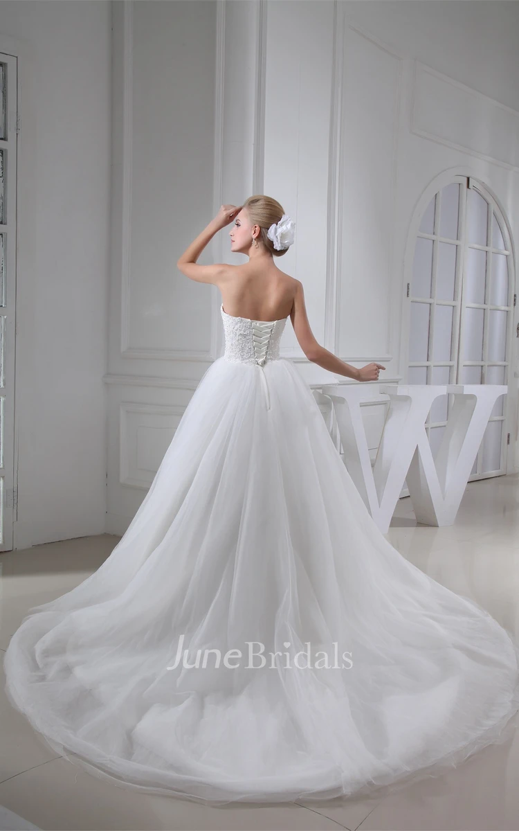 Sweetheart A-Line Ball Gown with Appliques and Tulle Overlay