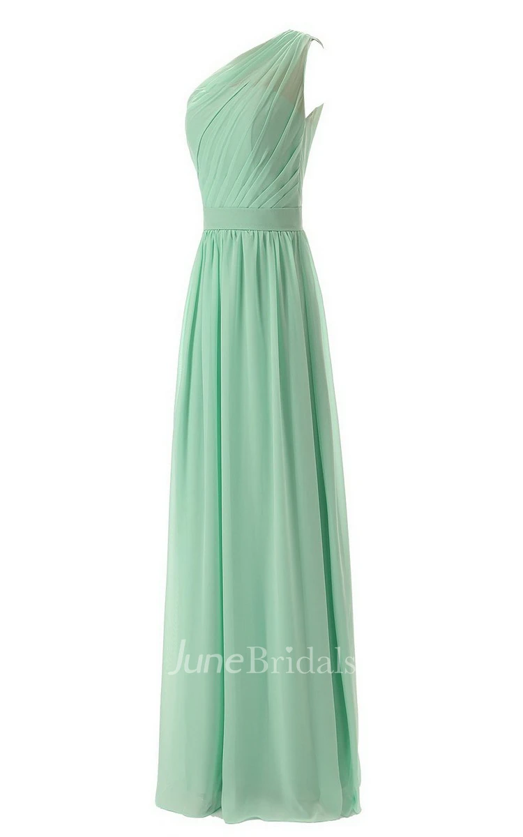 Chic One-shoulder Pleated A-line Gown With Band