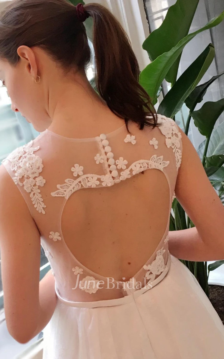 Tea-Length Organza Wedding Dress With Heart Open Back