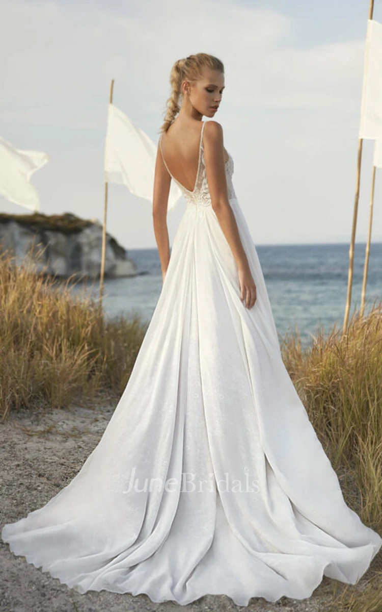 Elegant Sexy Beach Boho Lace Wedding Dress Vintage Elopement A-Line Low Back Bridal Gown