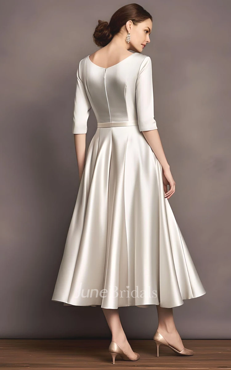 Ethereal A-Line V-neck Satin Half Sleeve Mother of the Bride Dress Modern Simple Casual Modern Tea-length