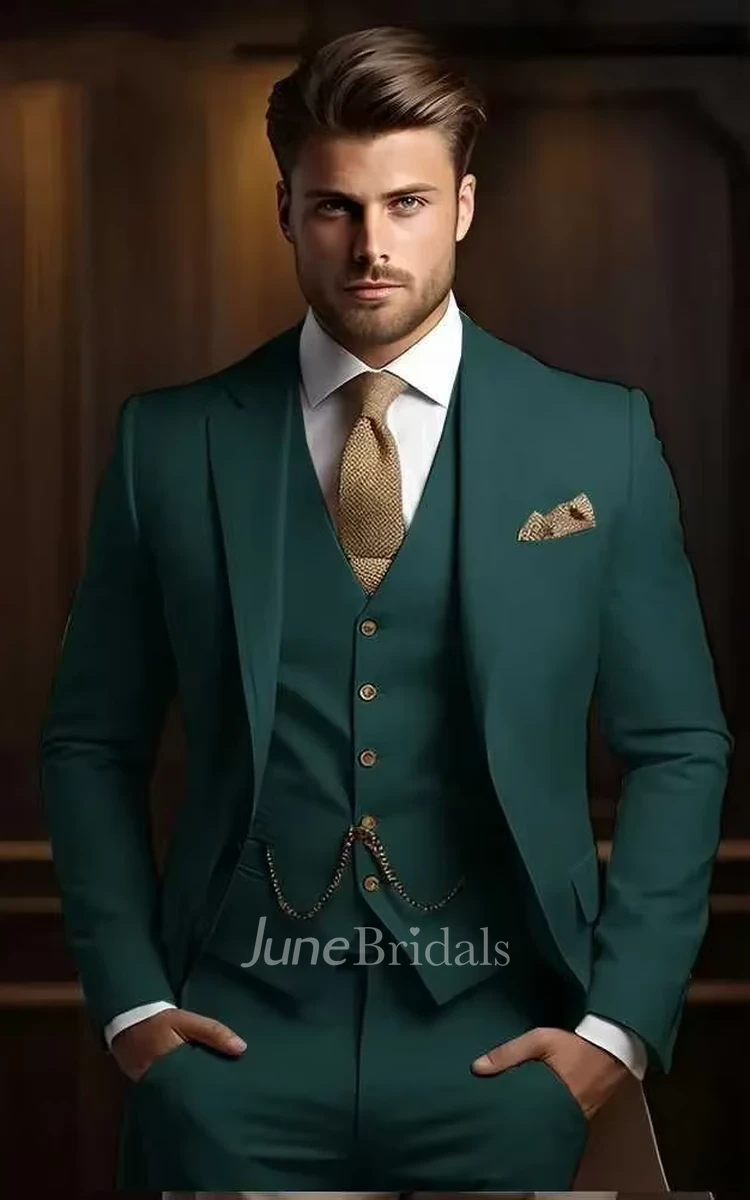 2025 Formal 3 Piece Men's Wedding Suits Elegant Slim Fit Single Breasted Prom Party Suits Blazer Jacket Vest Pants