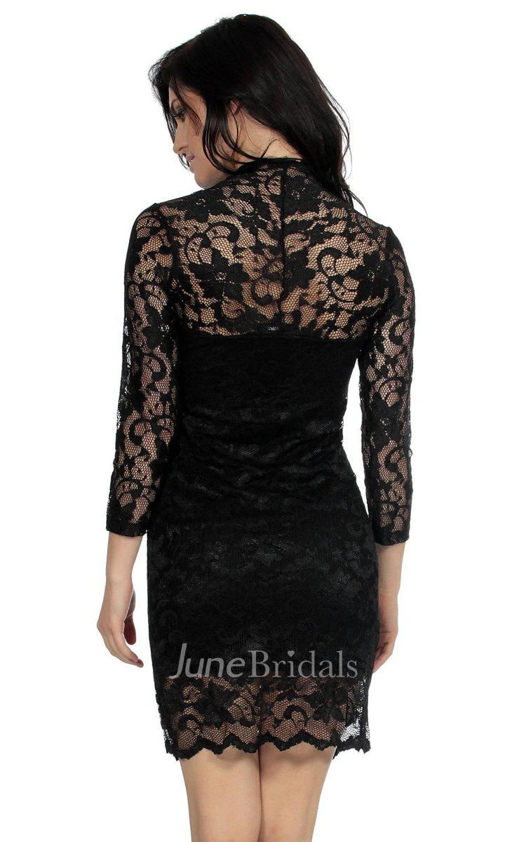 3 4 Sleeved Short Lace Sheath Dress With Illusion Style