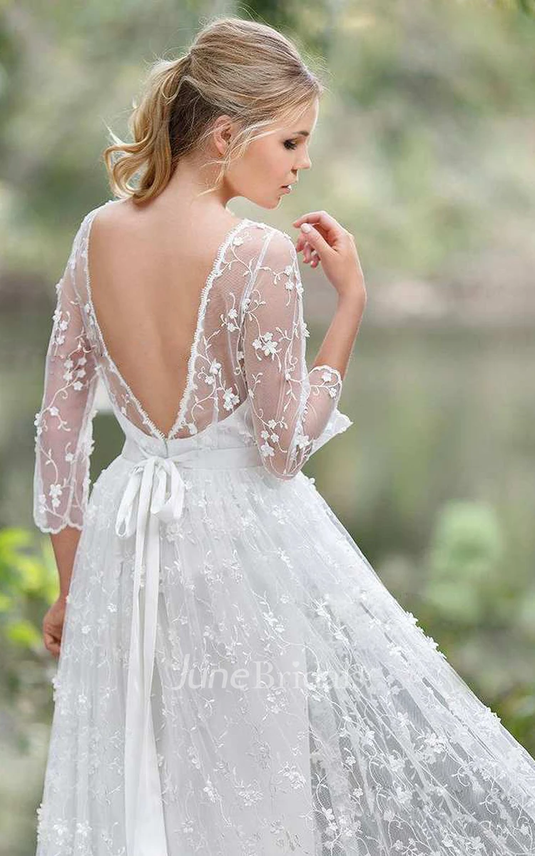 Chiffon Lace Low-V Back Wedding Dress