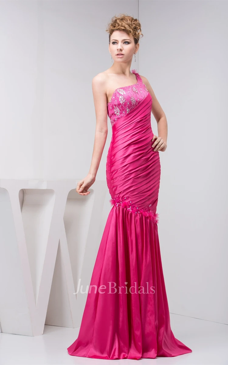Sleeveless Column Maxi Dress with Appliques and Ruched Bodice
