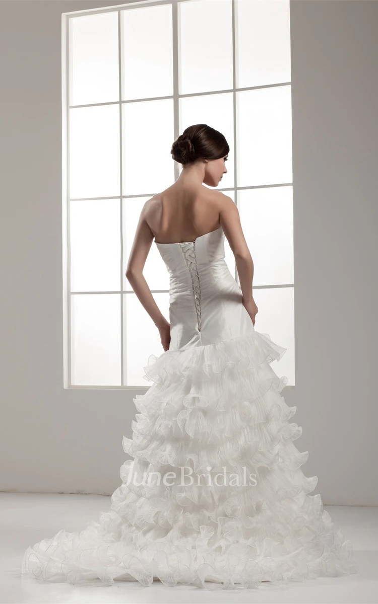 Strapless Ruffled A-Line Gown with Stress and Tiers