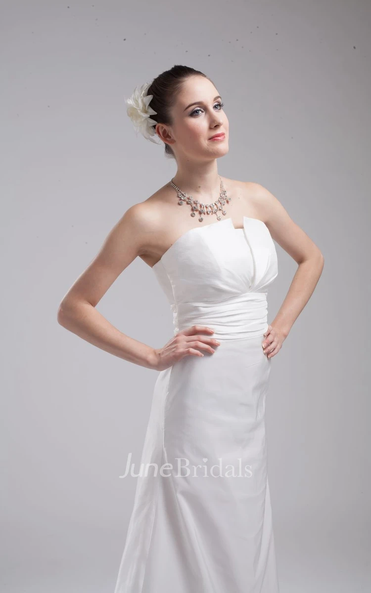 Strapless A-Line Dress With Ruched Waist and Brush Train