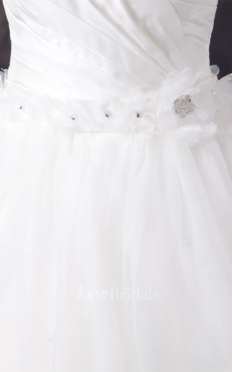 Sweetheart Criss-Cross Tulle Gown with Pick Up and Floral Waist