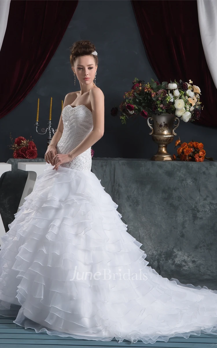 Sweetheart A-Line Ruched Dress with Jeweled Bodice