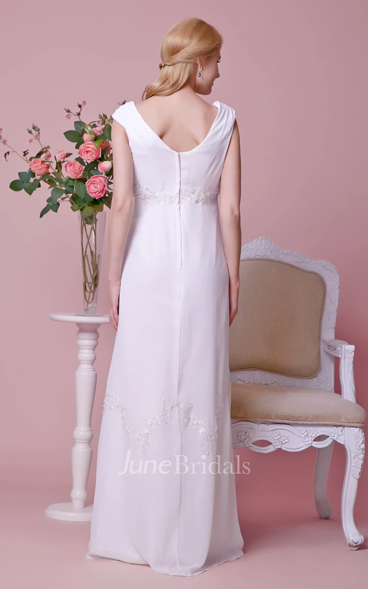 Sexy Cap-sleeved Low-v Neck A-line Chiffon Maternity Wedding Dress With Empire Waist