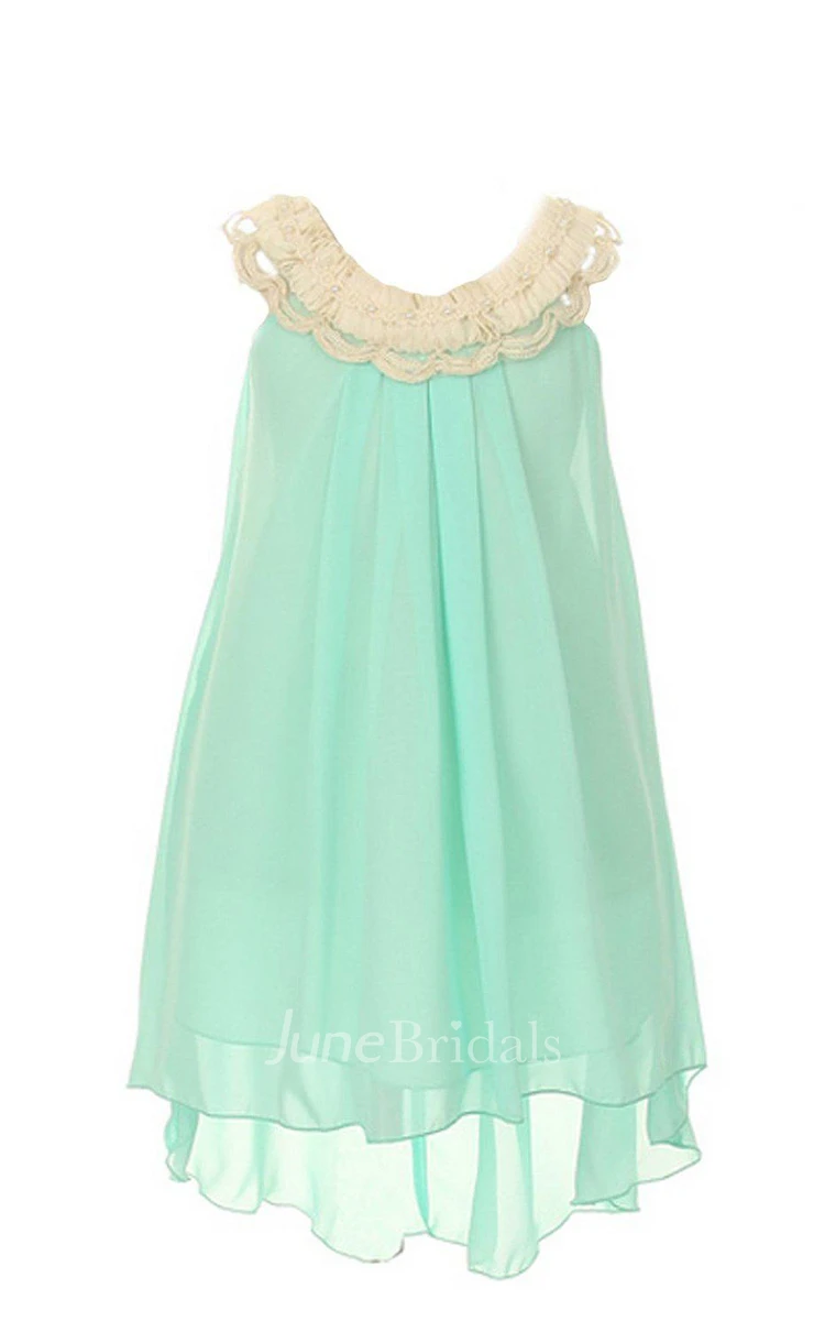 Sleeveless A-line High-low Pleated Dress With Bow