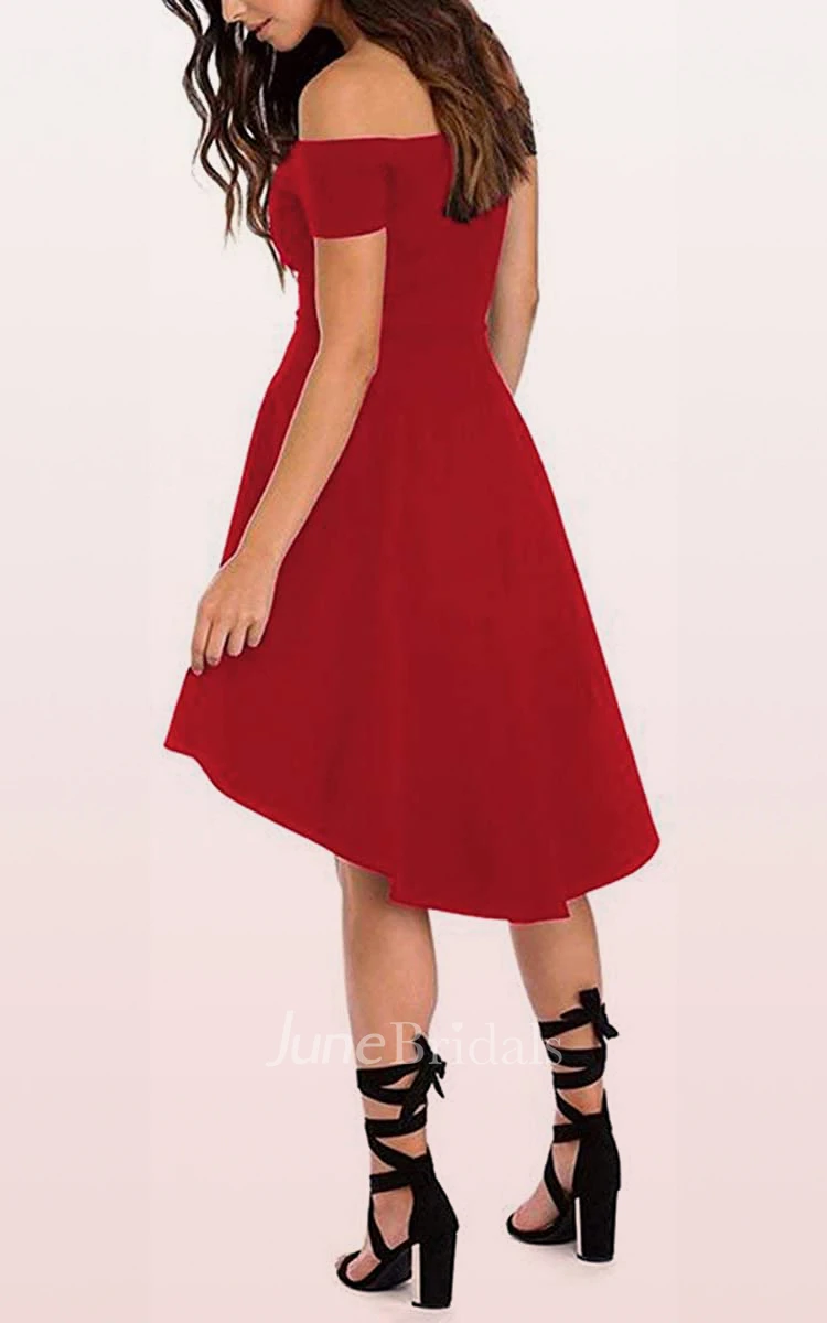 Sexy Modern A Line Off-the-shoulder Short Sleeve Cocktail Dress with Pleats