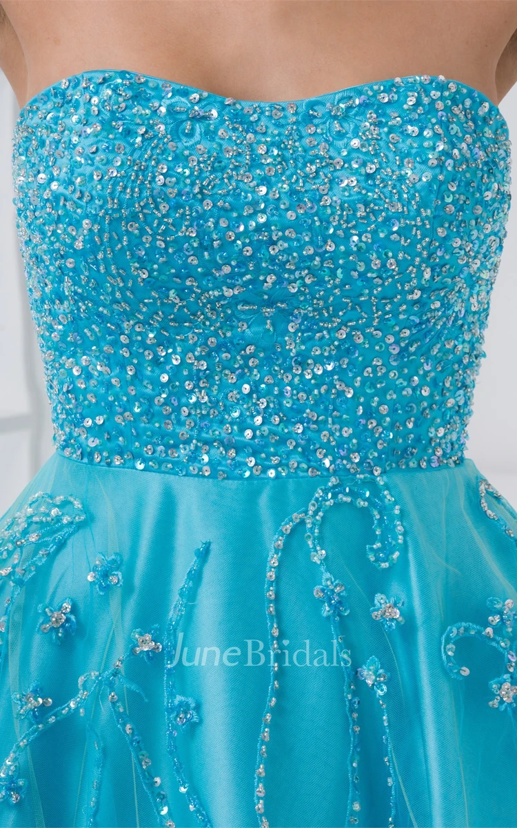 Strapless A-Line Tulle Dress with Jeweled Bodice