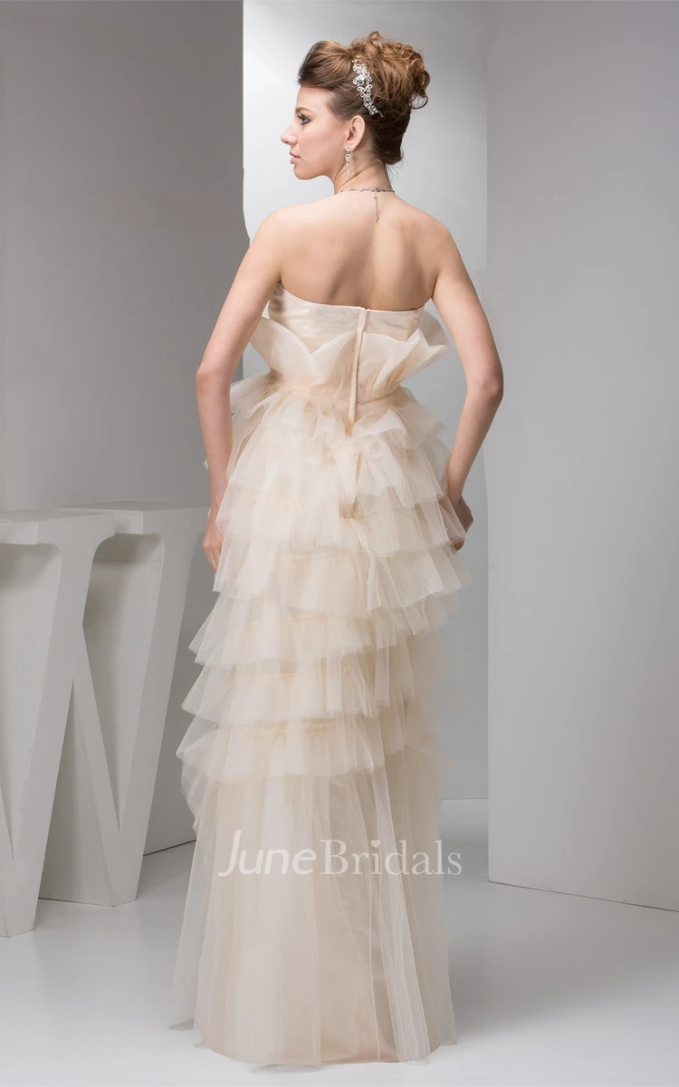 Strapless Tulle Maxi Dress with Tiers and Pleats