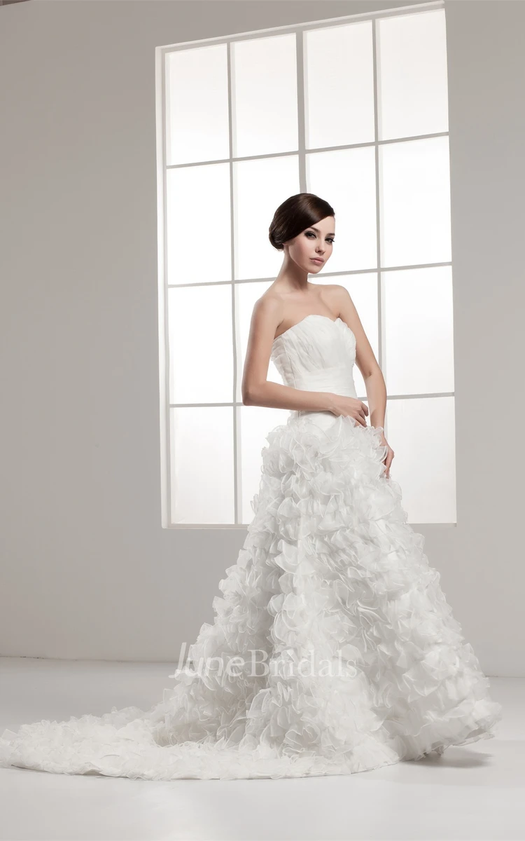 Sweetheart Criss-Cross Ruffled A-Line Gown with Beading