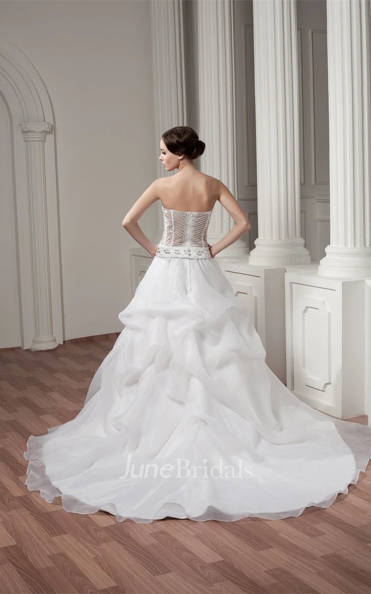 Sweetheart Illusion A-Line Dress with Appliques and Tiers