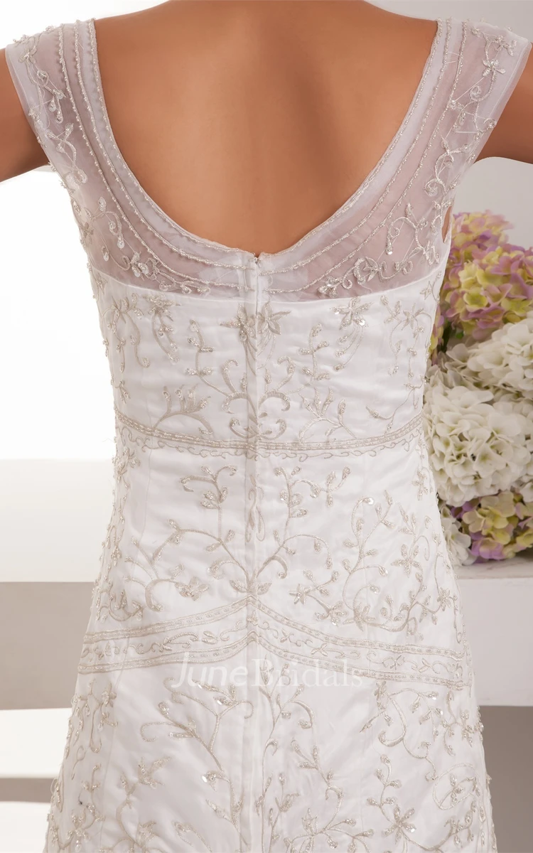 Sleeveless Embroidered A-Line Dress with Beading and Trumpet Silhouette