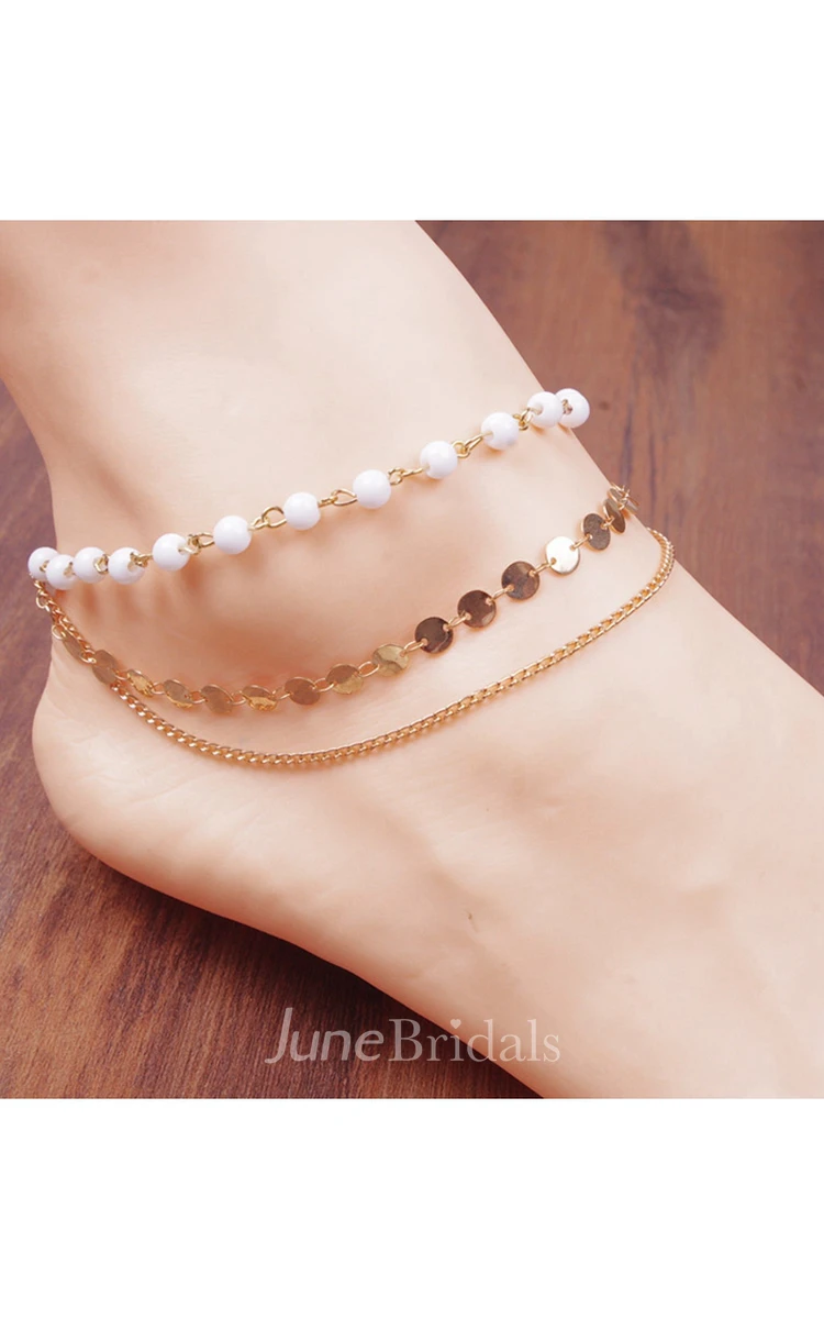 Simple And Stylish Fashion Bohemian Beaded Sequins Bare Chain Ankle Bracelet 22Cm