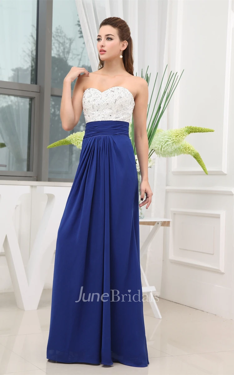 Sweetheart Chiffon Floor-Length Dress with Ruching and Jeweled Top