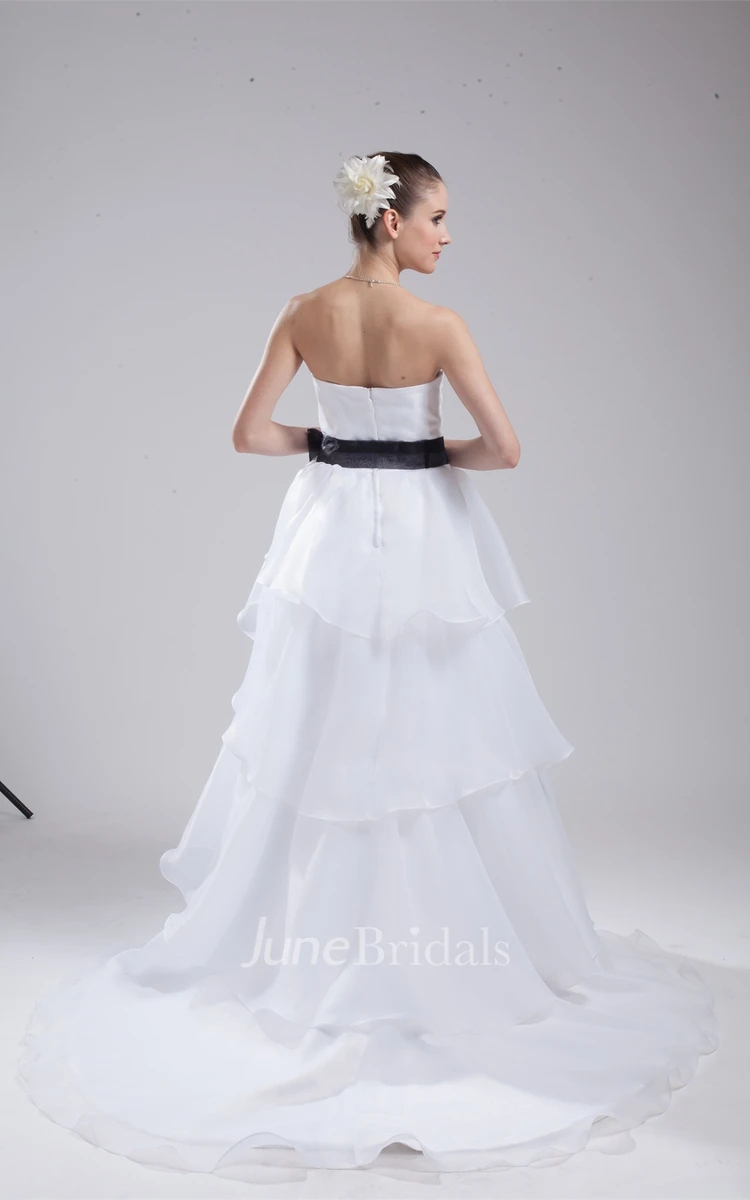 Strapless A-Line Ruched Dress with Ruffles and Ribbon